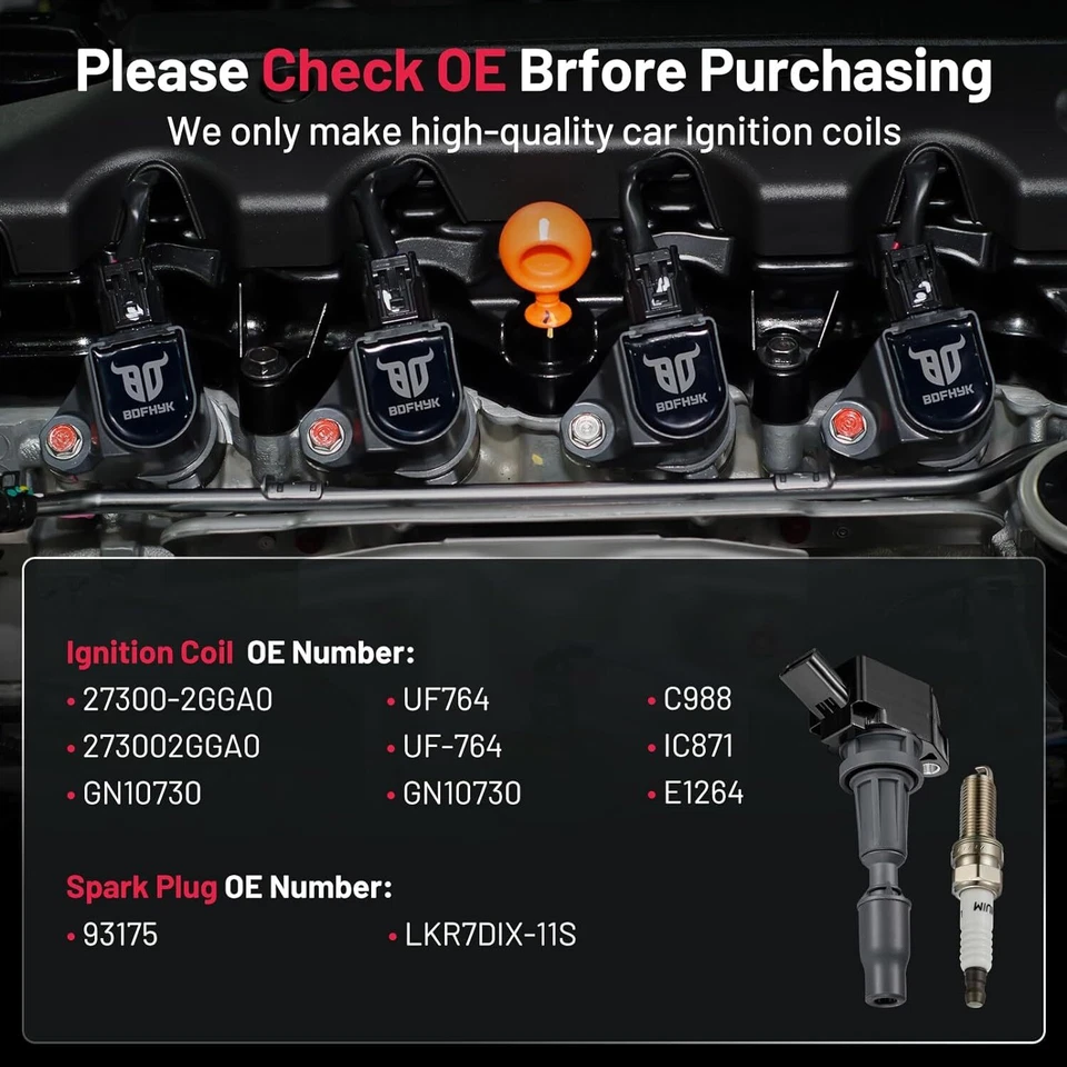 4 Ignition Bobinas + 4 Iridium Spark Plug fit Hyundai Santa Fe Sport l4 2.4L UF7 Foto 4 de 4