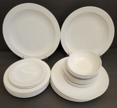 Lot of 39 Corning Centura White Narrow Rim & Coup Dinner Salad Plates Bowls Cups