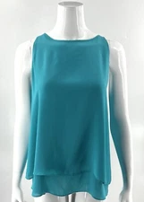 Cynthia Rowley Sleeveless Top Size Medium Teal Blue Split Back Layered Blouse