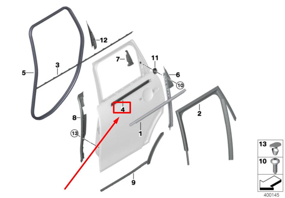 NEW MINI F55 REAR RIGHT DOOR INNER WEATHERSTRIP 51357322532  