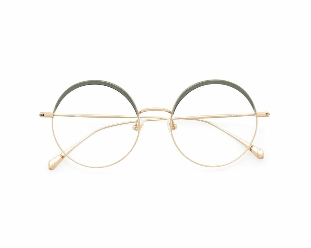 Lunettes de vue titane femme Kaleos Korr rondes monture optique verte et doree