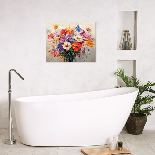 Watercolor Plant Orange Wildflower Abstract Wall Art for Bathroom Living Room - Picture 5 of 15