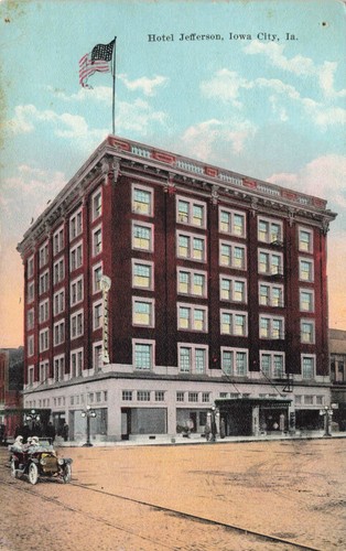 Postcard Hotel Jefferson Iowa City Iowa IA DB Antique Cars Early 1900s - Picture 1 of 2