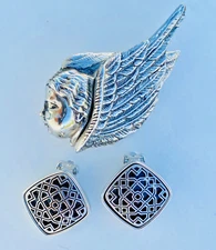 Vintage Angel Pendant Scarf Ring Rebecca Collins Earrings Clip On