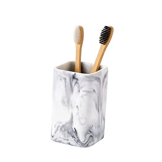 Toothbrush Holder for Bathrooms, White Marble Look Toothpaste and White_marble