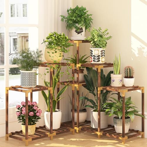 HOMKIRT Plant Stand Indoor Outdoor, 11 Tier Corner Shelf Assorted Item Shapes - Picture 1 of 60