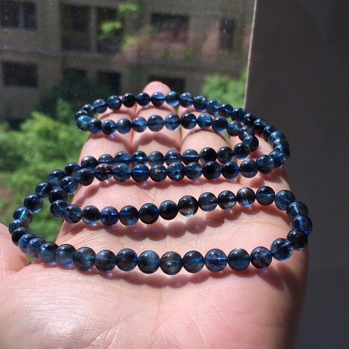 6mm Genuine Natural Dark Blue Aquamarine Stretch Beads Bracelet AAAA - Picture 8 of 9