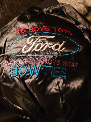 FORD  "Big Boys Toys- only little boys wear Bowties Black Satin Embr.  JACKET L - product listing photo
