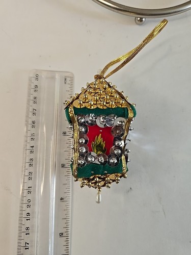 VTG Beaded Sequin Push Pin Christmas Ornament 70s MCM Mod Handmade OOAK Lantern2 - Picture 8 of 9