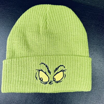The Grinch Beanie Hat Cuffed Knit Embroidered Christmas Holiday