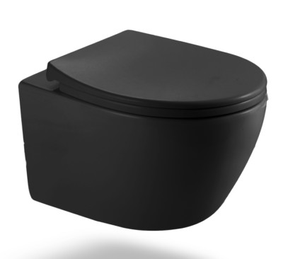 Keramik Hänge WC Spülrandlos Toilette mit Toilettendeckel Schwarz Matt bis 400kg