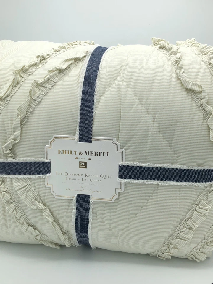 Edredón doble Pottery Barn Teen Emily & Meritt The Diamond con volantes a rayas nuevo Foto 2 de 4
