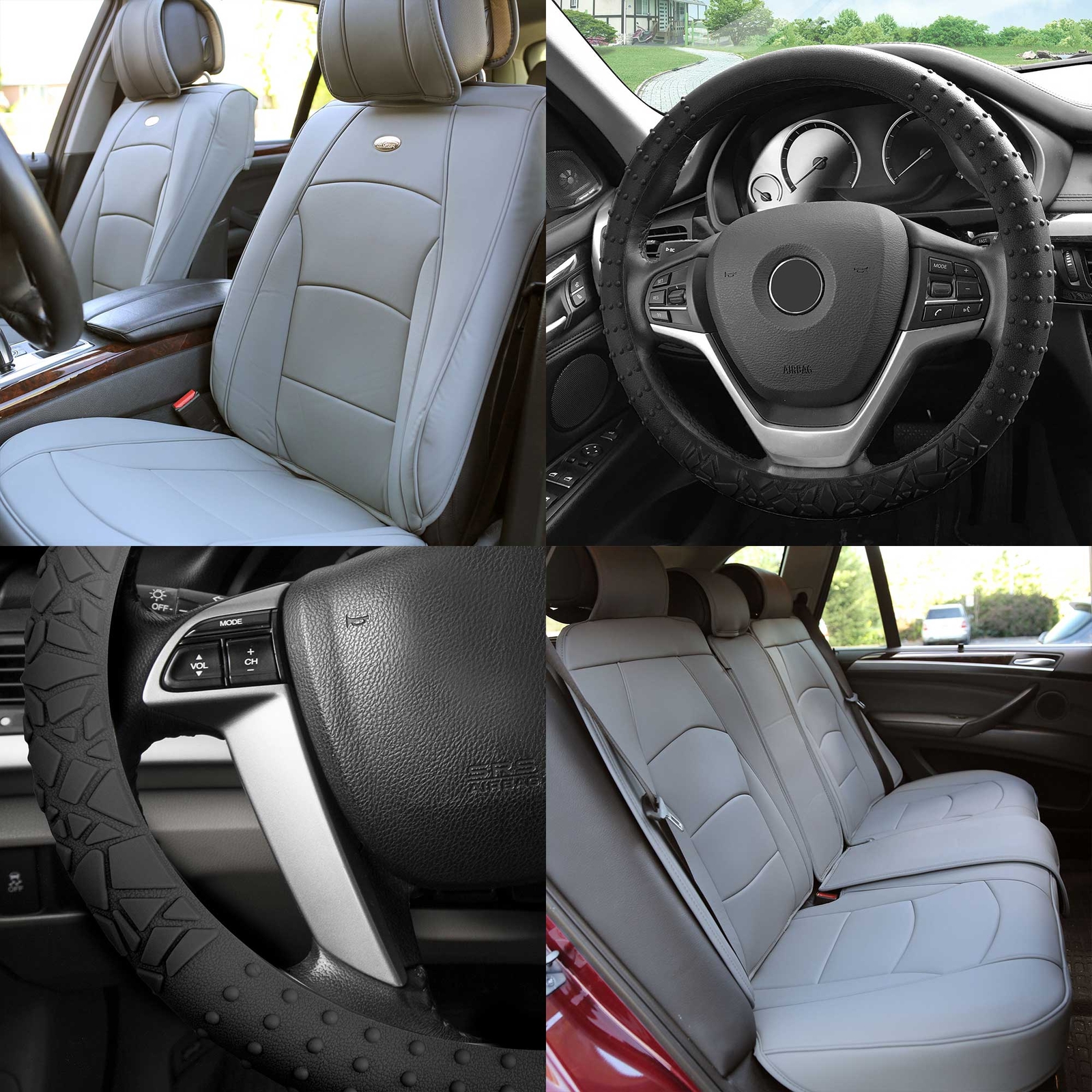 FH Group Universal Fit PU Leather Car Seat Covers for SUV Van w/ Steering Cover