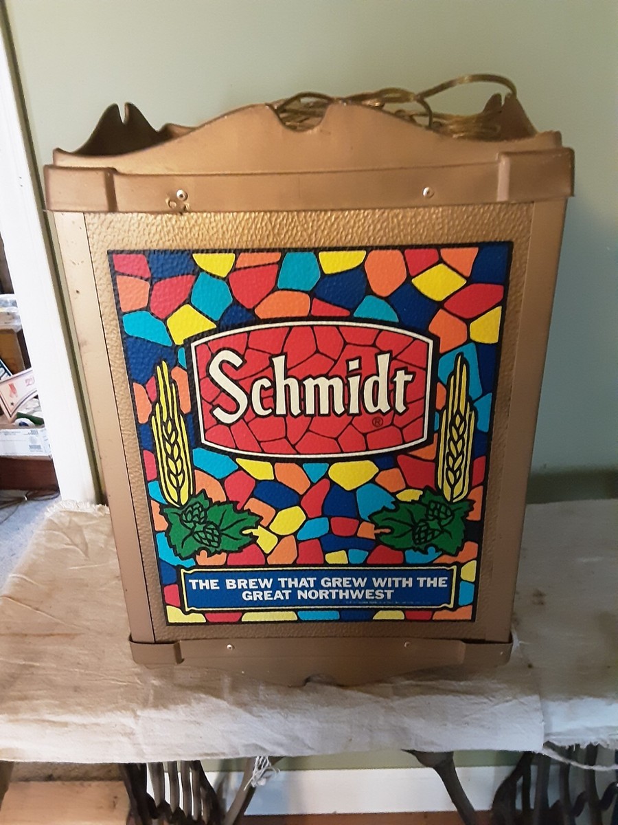 Vntg 1977 SCHMIDT BEER Rotating 4 Sided Stain Glass Style