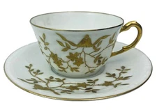 Antique LS&S LIMOGES Porcelain Cup and Saucer GILT Floral Textured BEAUTIFUL!