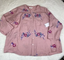 Anthropologie Kindred NWT Plus Size 2X Embroidered Boho Top Blouse Rose Pink
