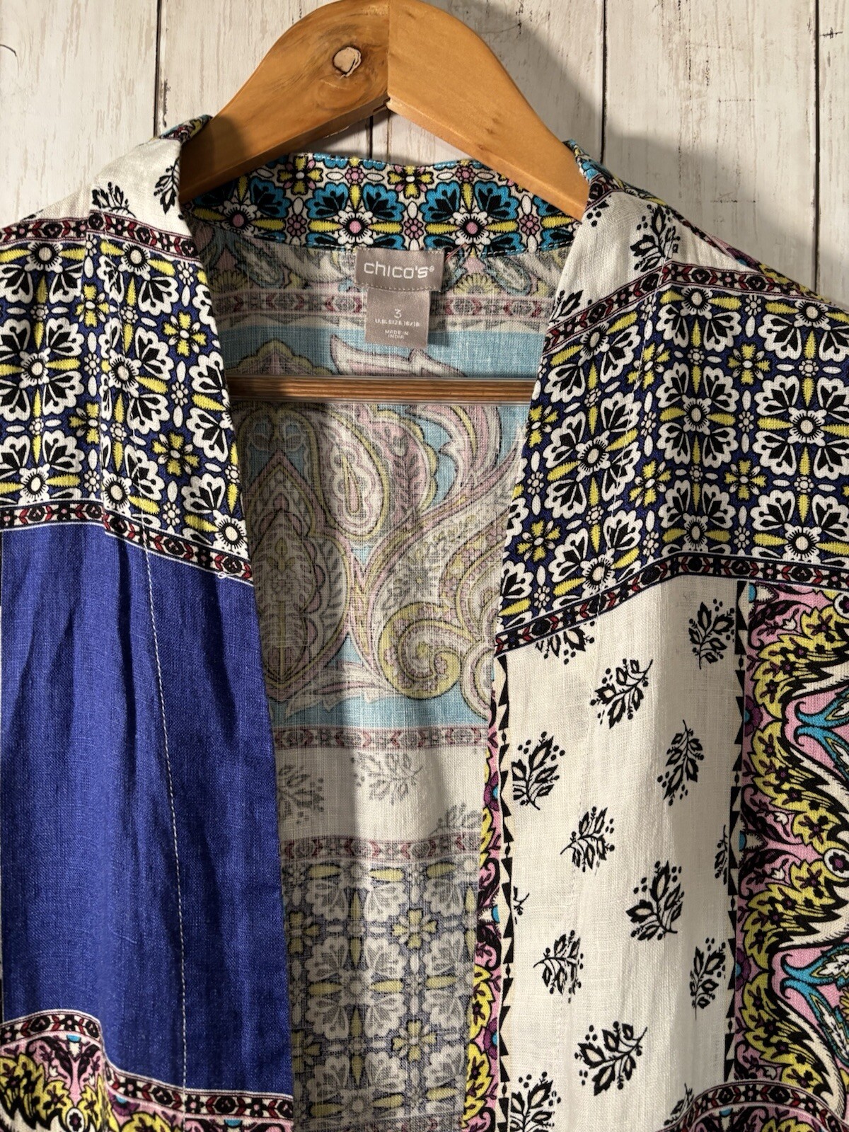 Chicos Patchwork Linen Duster Jacket SZ 3 (XL)  3… - image 7