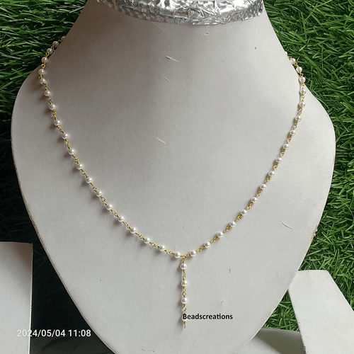 Smooth White Pearl Gold Plated Rosary Beads Chain Gemstone Necklace - Picture 3 of 7