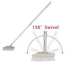2-in-1 Floor Scrub Brush with Long Handle Bristle Brush Wall Floor Scrub Tool