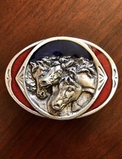 Three Stallions Wild Western Horse Head Horses Metal Unisex Men  s Belt Buckle