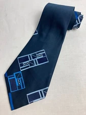 Vintage Necktie 1970's Swing Wide Neck Tie Blue Abstract Art Deco Jacquard