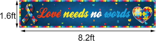 Love Needs No Words Fence Banner Autism Awareness Puzzle Piece Heart Party Photo - Picture 2 of 6