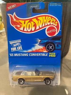 1995 Hot Wheels Blue/White Card #455 '65 MUSTANG CONVERTIBLE Gold w/5 Sp Variant