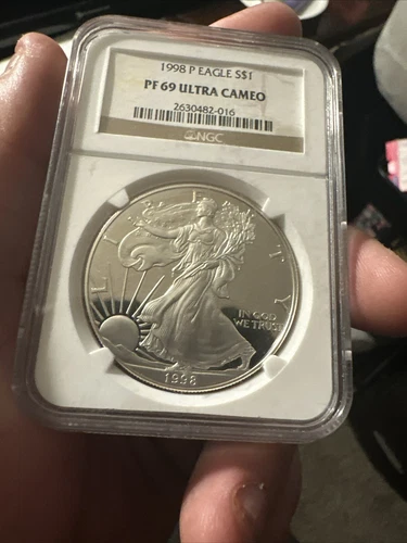 1998P American Silver Eagle NGC PF69 Ultra Cameo Brown Label