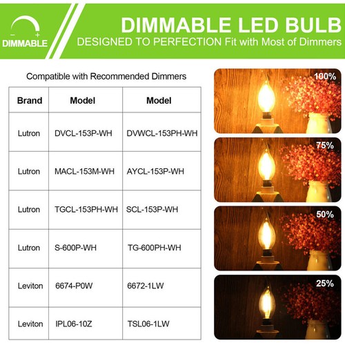 6/12 Pack E12 LED Candle Light Warm Bulbs Dimmable Flame Tip Chandelier Bulbs - Picture 7 of 18