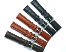 19mm Brown or Black Alligator Grain Leather Unisex Watch Band W/ Silver Buckle