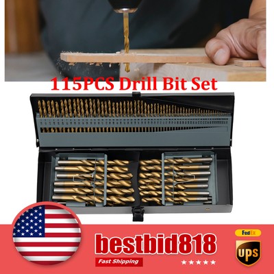 115PCS Drill Bit Set Electric Drill Mount Spiral High Speed Drill Bit Set w/ Box
