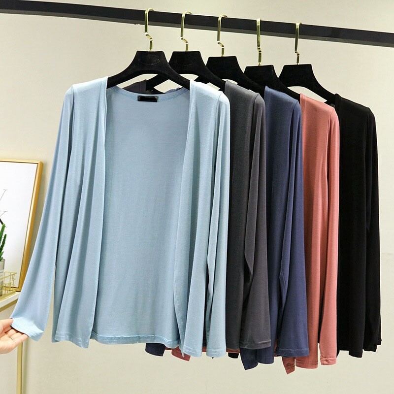 Lady Modal Cardigan Coat Jacket Wrap Shawl Long Sleeve Sun Protection Soft Thin