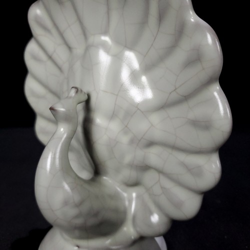 7.2" Chinese Antique Porcelain Song Ru Kiln Peacock Open Screen Sculpture - Picture 6 of 9