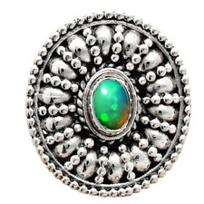925 Silver Boho Round Ring with Natural Gemstone - Retro Beaded Design AGR1019