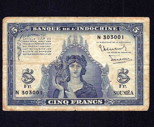 NUOVA CALEDONIA 5 FRANCHI 1944 P-48 - Foto 1 di 2