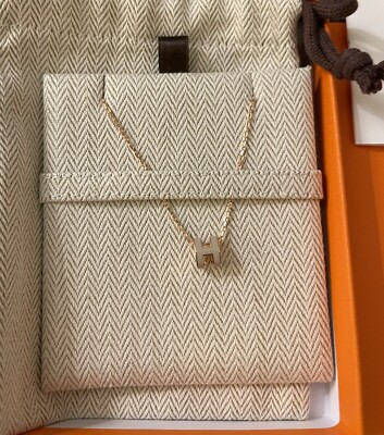 New HERMES Mini Pop H Pendant Necklace Marron Glace Rose Gold