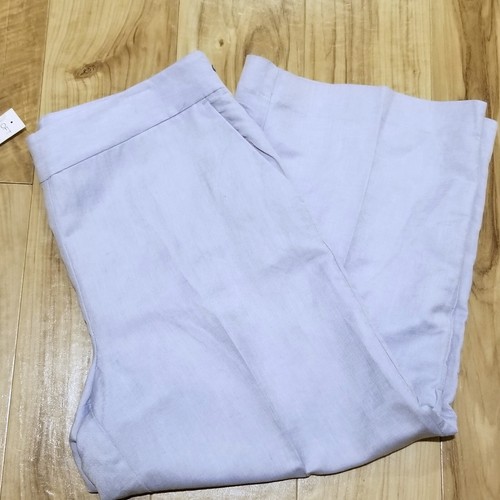 NWT Loft Cropped Wide Leg Pants 12 Blue High Rise Linen Blend Side Zip 36 x 24.5