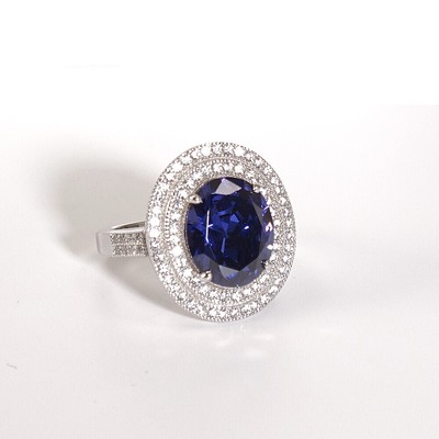 Charles Winston, S Silver, Tanzanite CZ & White Cubic Zirconia Ring
