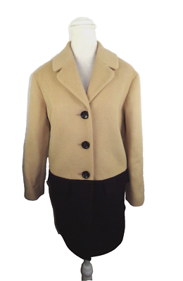 Talbots women's size Petite Tan and Black Colorblock Wool Pea Coat