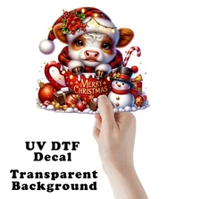 Highland Cow Merry Christmas Hot Cocoa UV DTF Transparent Sticker / Decal