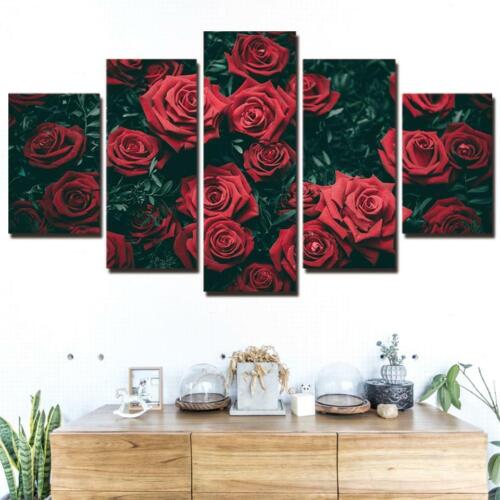 Red Rose Flowers Framed 5 Piece Canvas Wall Art Painting Wallpaper Poster Pictur