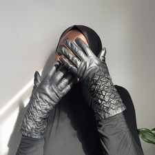 Vintage 90s Genuine Leather black Smocked Gauntlet Gloves size L