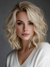 Platinum Blonde Wigs for Women Short Curly Wavy Layered Bob Wig with Side Ban...