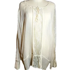 Venezia Jean Bohemian Scoop Tie Neck Lace Detail Sheer Beige Plus Size 26/28