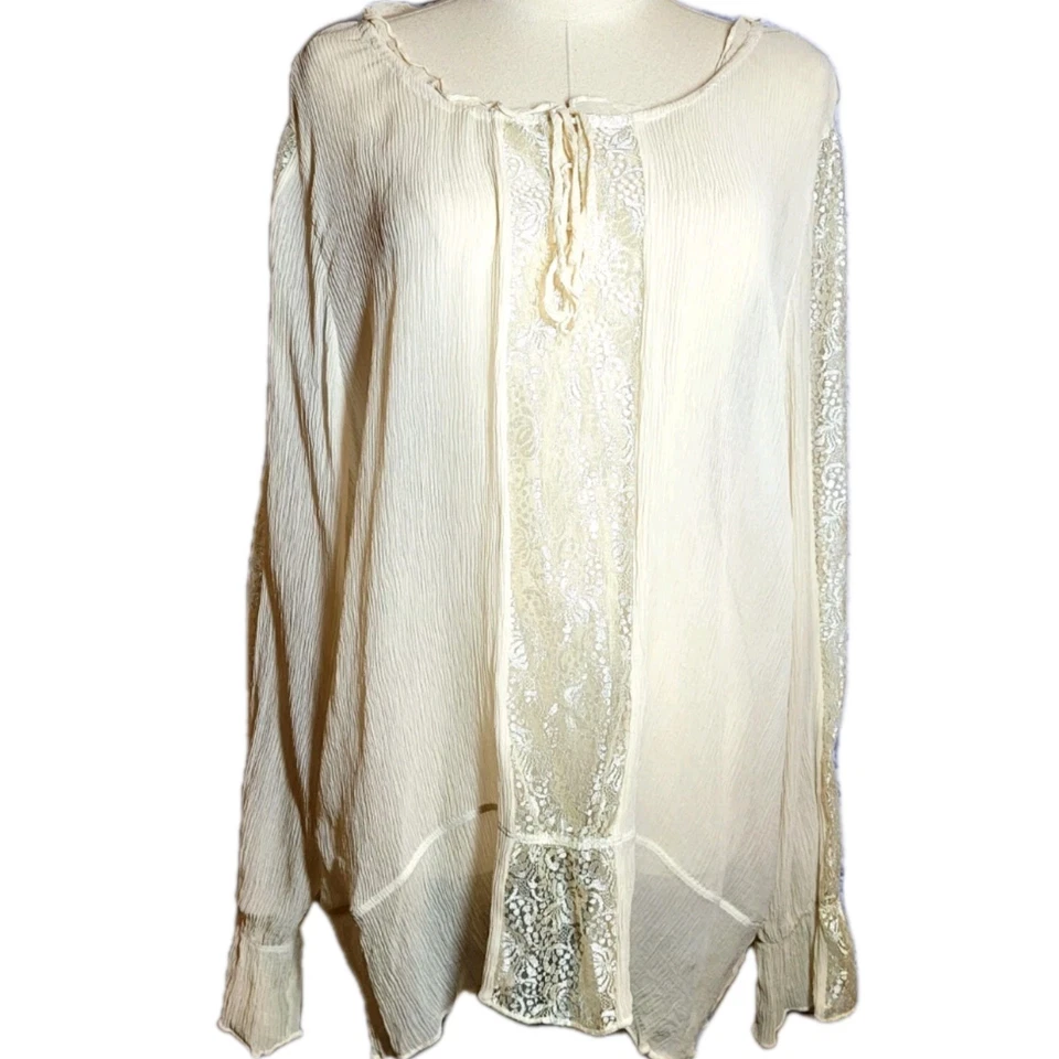 Venezia Jean Bohemio Escote Corbata Detalle de Encaje Beige Transparente Talla Grande 26/28