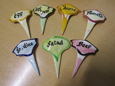 SET OF 7 VINTAGE TONI RAYMOND HAND PAINTED CERAMIC SANDWICH MARKERS
