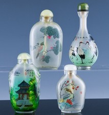 ESTATE LOT CHINESE CRANE LANDSCAPE REVERSE PAINTED ENAMEL GLASS SNUFF BOTTLES