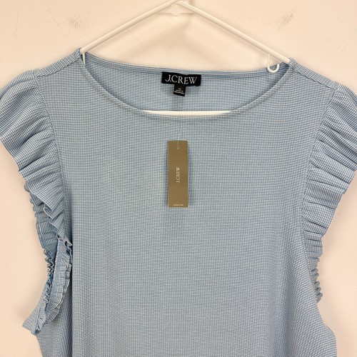 J.Crew Vintage Rib Ruffle Boatneck Tank Top Striped Blue Nautical Preppy 2X NWT - Picture 5 of 10
