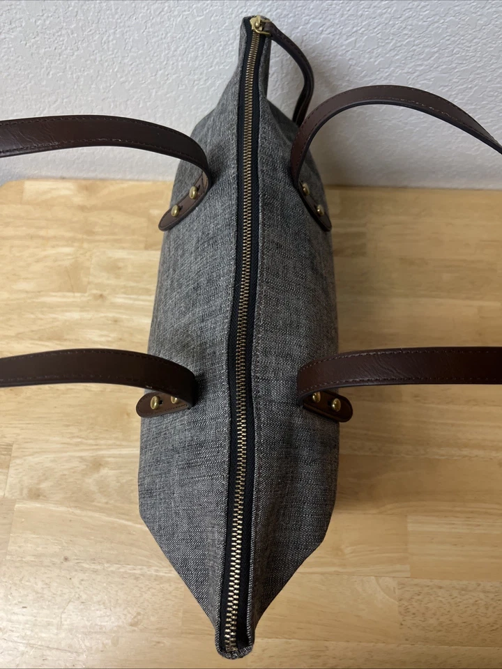 Fossil Jenna单肩包,灰色面料,棕色皮革提手。  17x11 — 第 4/4 张图片