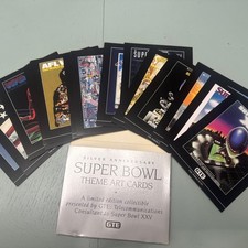 SUPER BOWL XXV 25 Silver Anniversary THEME ART CARDS Of Past Super Bowls Packet